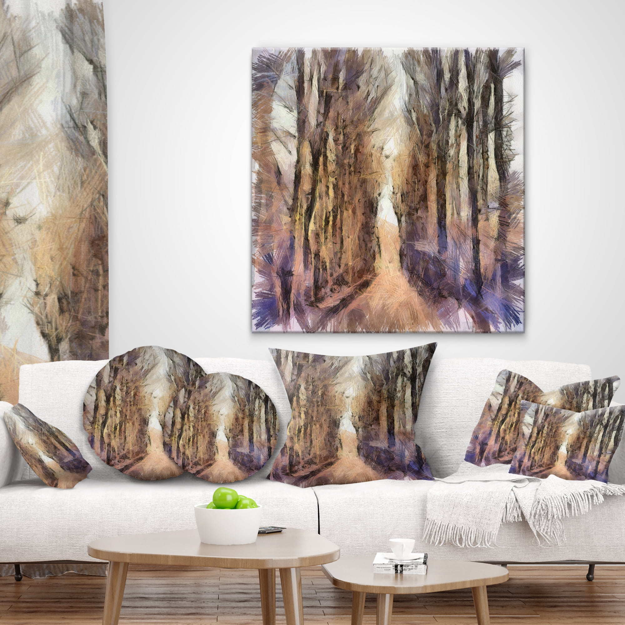 Designart Trees and Road Nature Watercolor - Landscape Printed Throw Pillow - 16x16