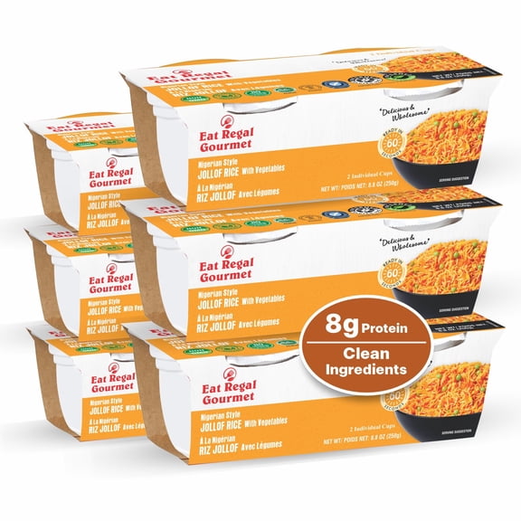 Eat Regal Gourmet Nigerian Style Jollof Rice H2FSDwith Vegetables, 8.8 oz Cups, Pack of 6