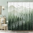 thumbnail image 2 of Green Misty Forest Shower Curtain Set Ombre Sage Green White Waterproof Fabric Shower Curtains Nature Tree Mountain Woodland Decorative Bathroom Bath Curtain Decor (72"x 72", Green), 2 of 6