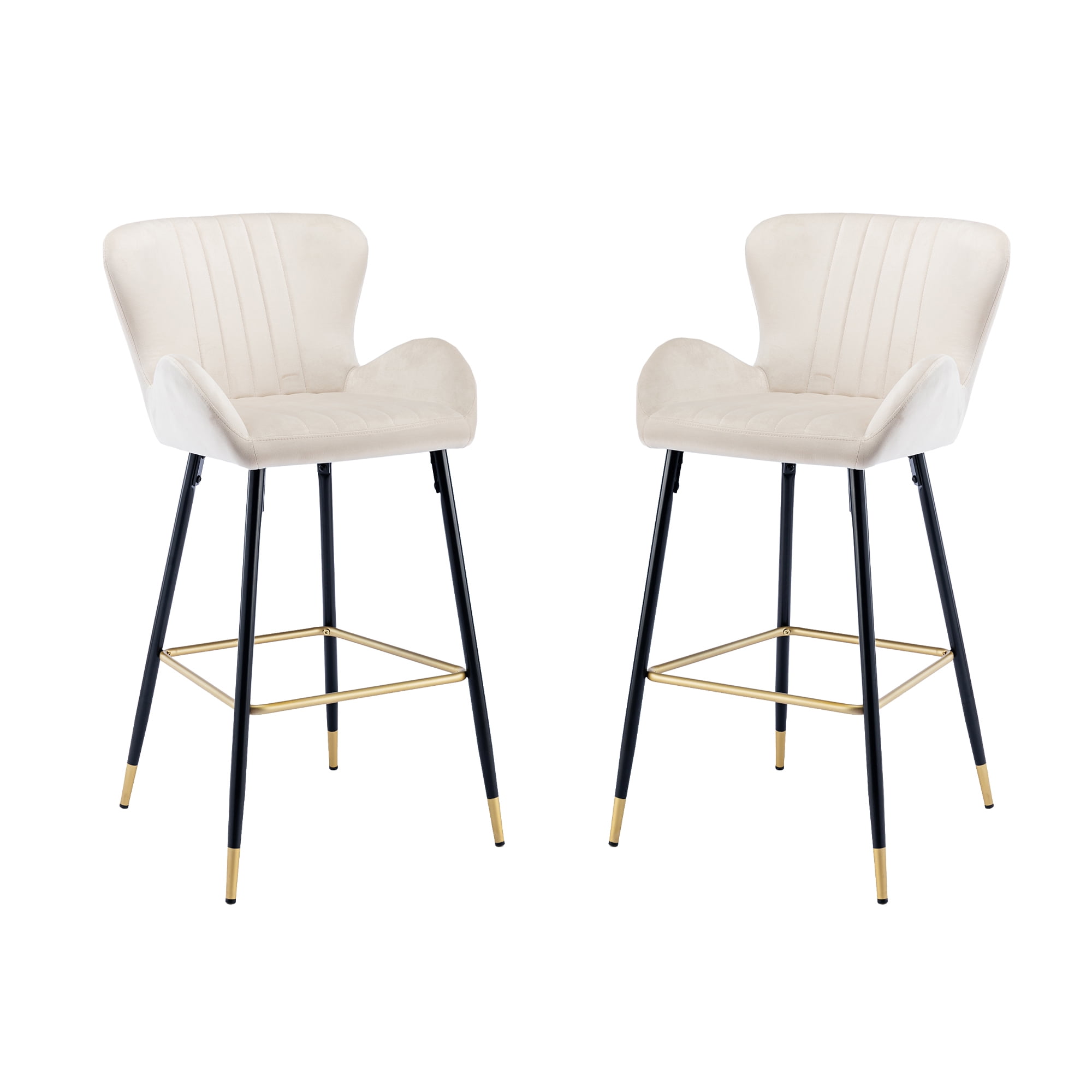 HOMEFUN 40 in. Ivory Velvet Metal Frame Cushioned Extra Tall Bar Stool