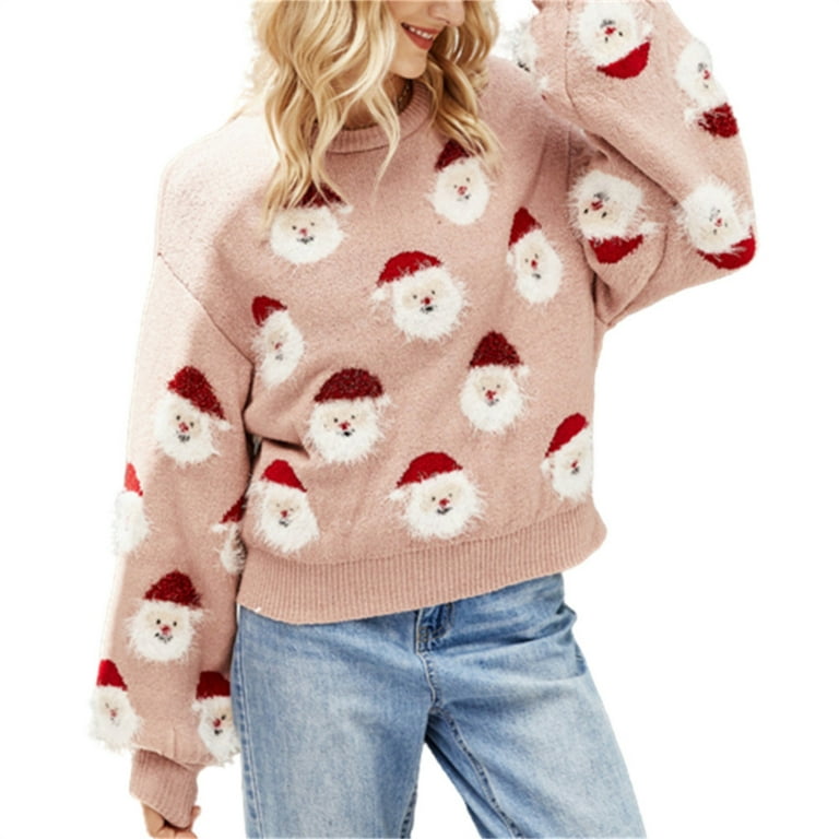 Christmas Sweater Women Cute Santa Christmas Sweater Warm Knitted O neck Sweater Christmas Knitting Pullover Sweater Top Knitwear Winter Christmas