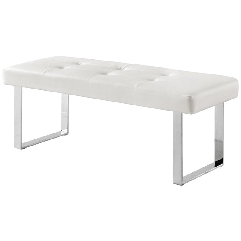 Posh Living Myles Faux Leather Bench with Stainless Steel Legs in White/ Chrome - Walmart.com