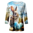 thumbnail image 4 of Women's Casual Easter Print O-Neck Loose 3/4 Sleeve Cropped T-Shirt Top Sky Blue XL, 4 of 4
