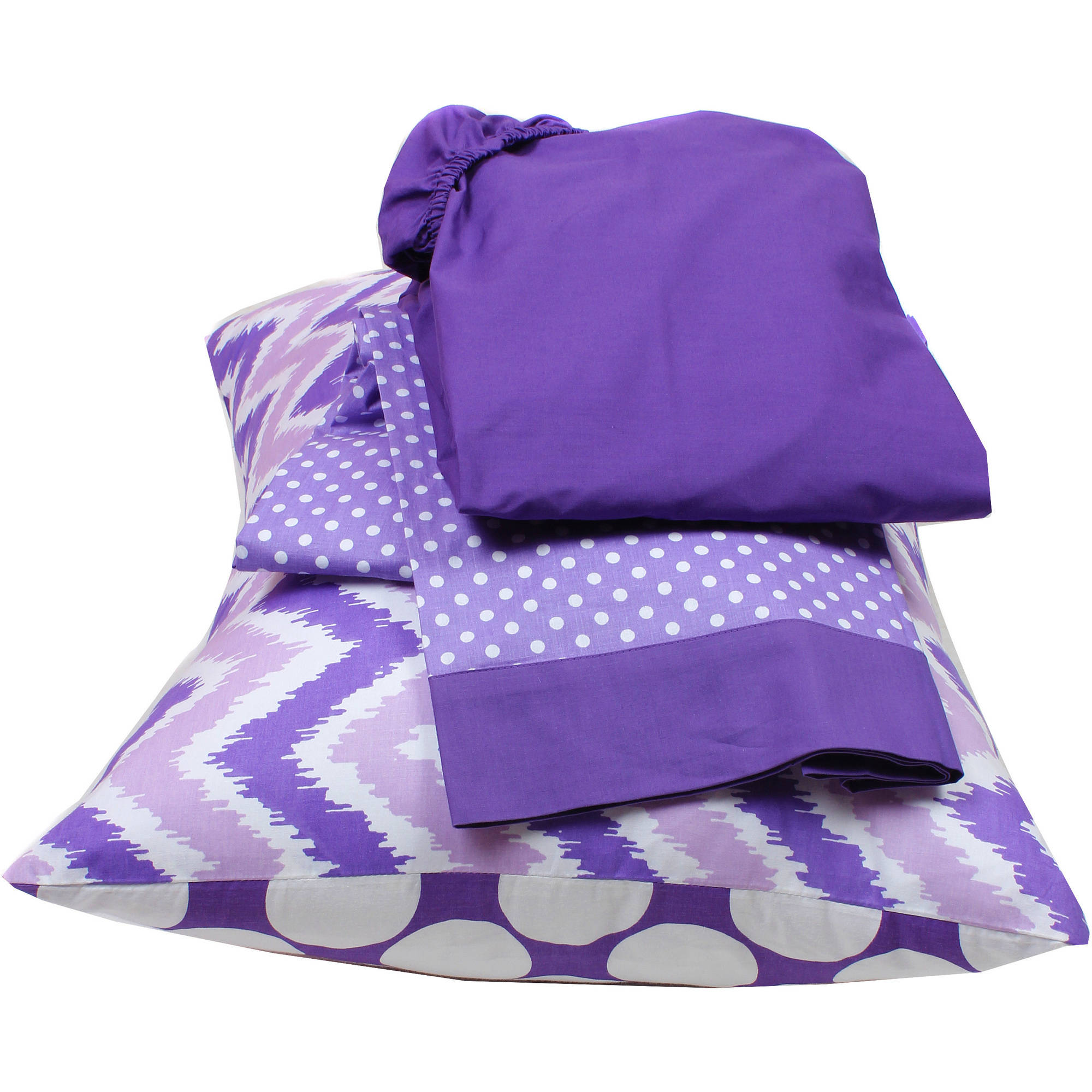 Bacati - MixNMatch 4-Piece Toddler Bedding Set 100 Cotton percale fabrics, Purple