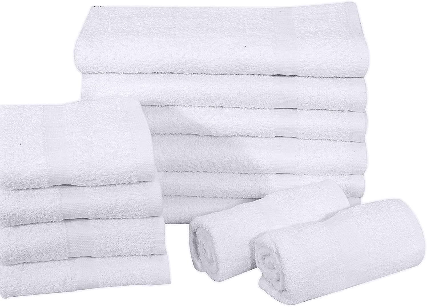 GOLD TEXTILES 16x27 White Hand Towels 120 Pack Cotton Blend Lightweight & Absorbent for Salon Gym Hotel Kitchen & Home Use