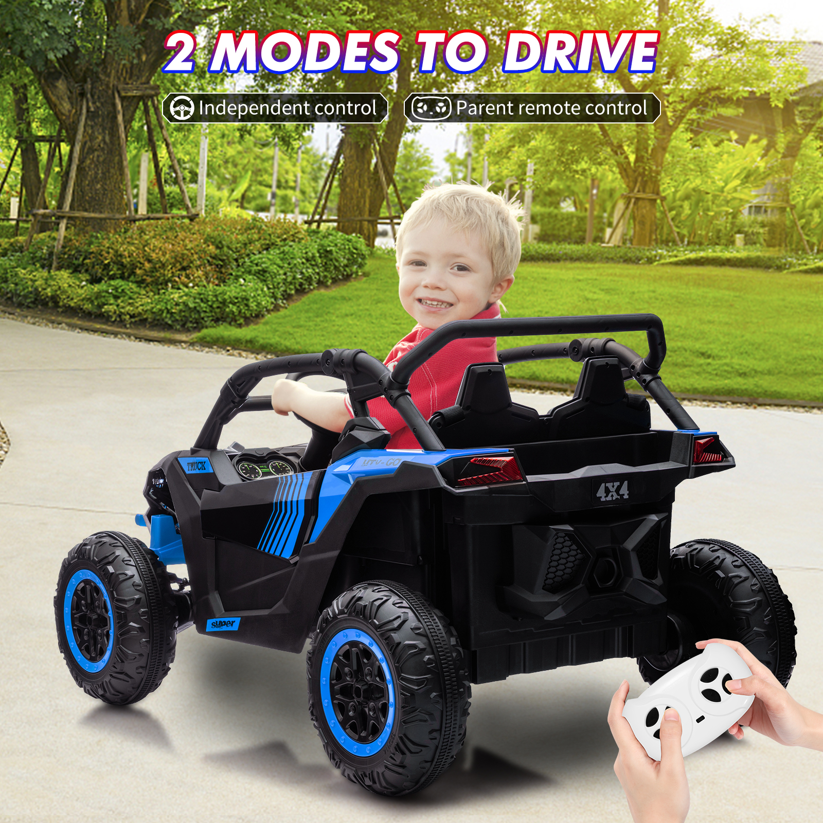 CazToi 24V 7 AH 4WD Battery Powered 2 Seater Ride On Car Off-Road Electric UTV with Remote for Kids