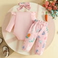 thumbnail image 4 of RMGVDSD Baby Girl Easter Outfit Newborn Clothes Long Sleeve Bunny Letter Romper Cartoon Print Pants With Headbands 3Pcs Outfits Stylish Girl Outfits, 4 of 9