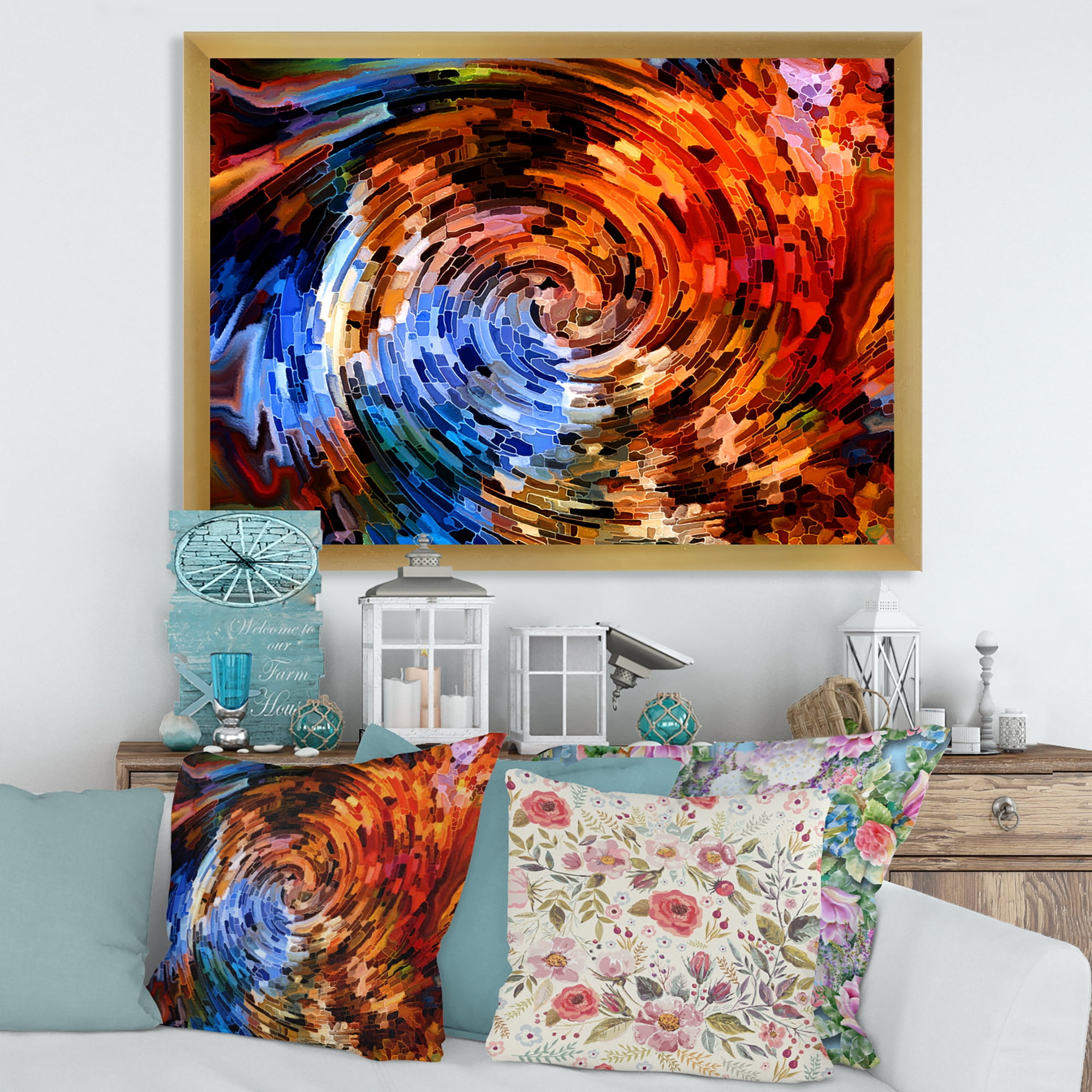 Designart 'Orange Spiral Abstract Voyages To Inner World' Modern Framed Art Print