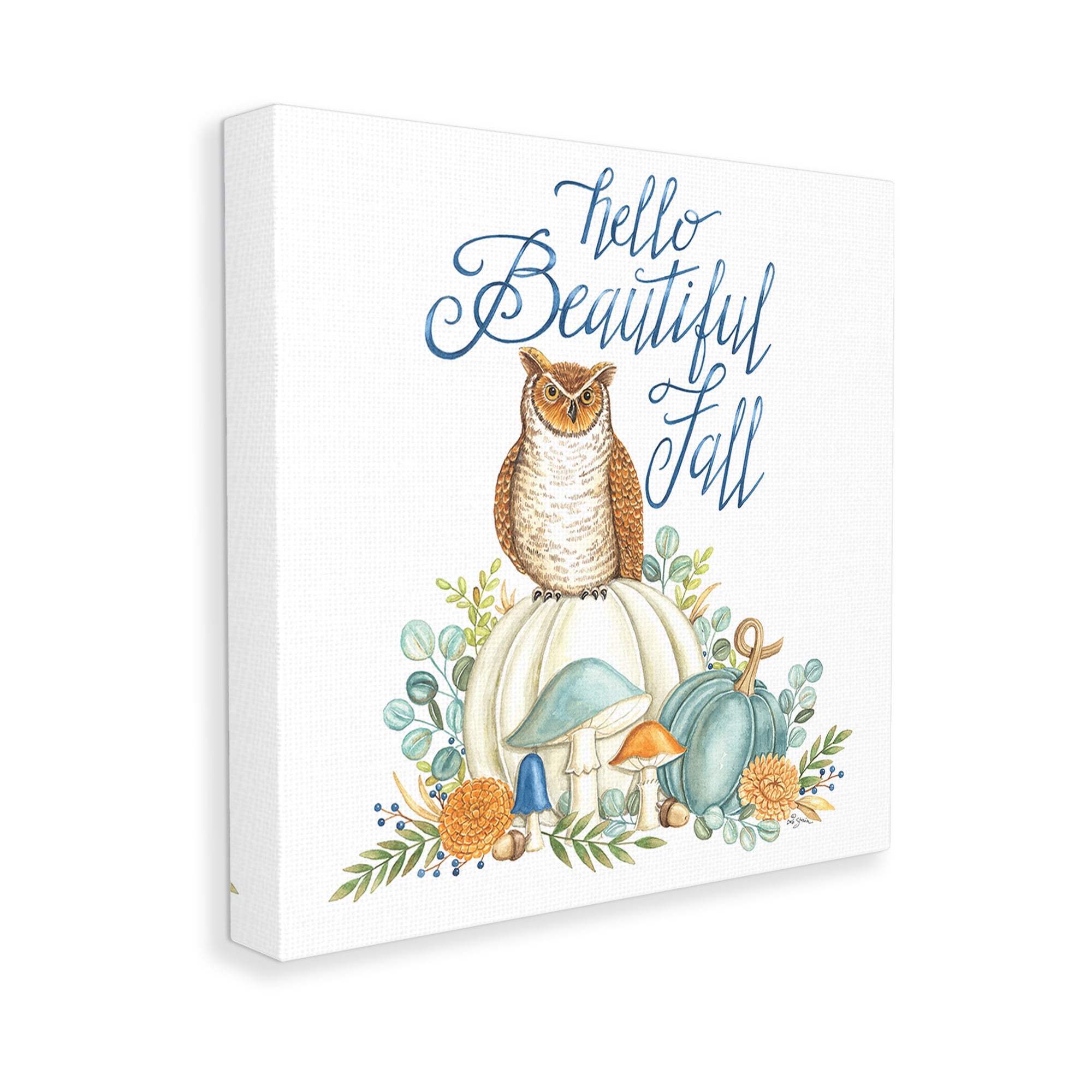 Stupell Industries Beautiful Fall with Owl Holiday Painting Gallery Wrapped Canvas Art Print Wall Art, 24 x 24