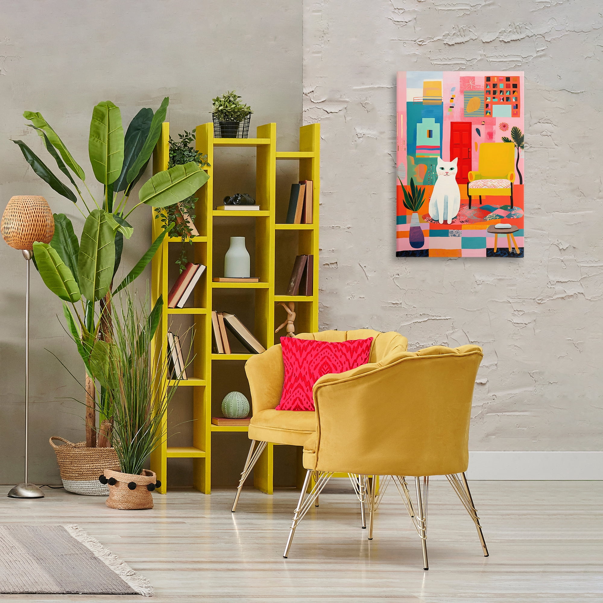 Stupell Industries Cat & Eclectic Design Animals & Insects Painting Gallery Wrapped Canvas Art Print Wall Art, 20 x 30