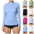 thumbnail image 5 of felwors Women's Crew Neck Stretchy Slim-Fit Yoga Top - Long-Sleeved with Pockets for Sports, Running & Fitness Pink, XL, 5 of 8