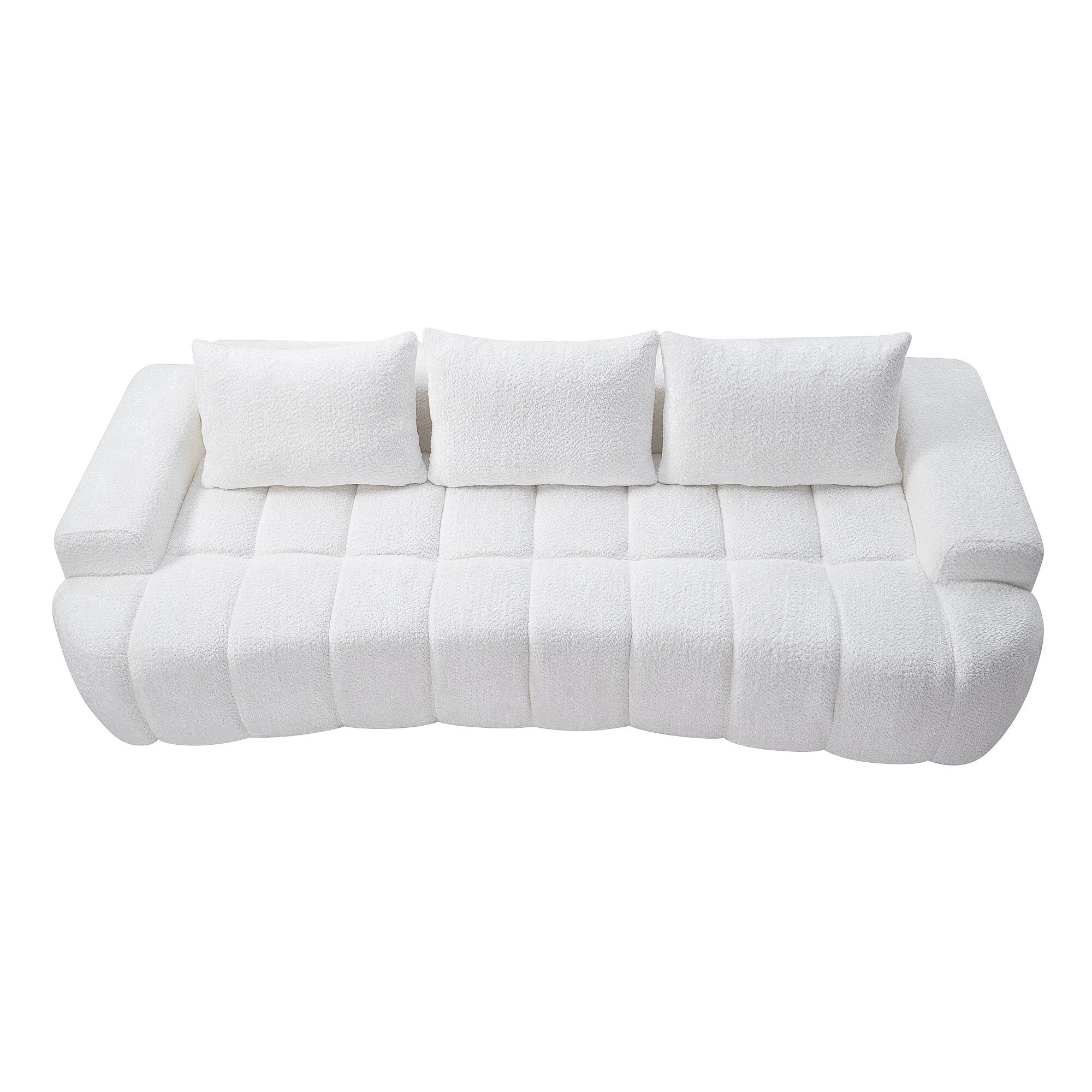 AENKYO 100" Curved Cloud Boucle Sofa, Modern 3-Seater Sculptural Couch, No Assembly, Cloud White