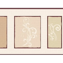 Dundee Deco's Peel and Stick Wallpaper Border - Damask Burgundy Beige Scrolls Wall Border Retro Design, 15 ft x 7 in, Self Adhesive