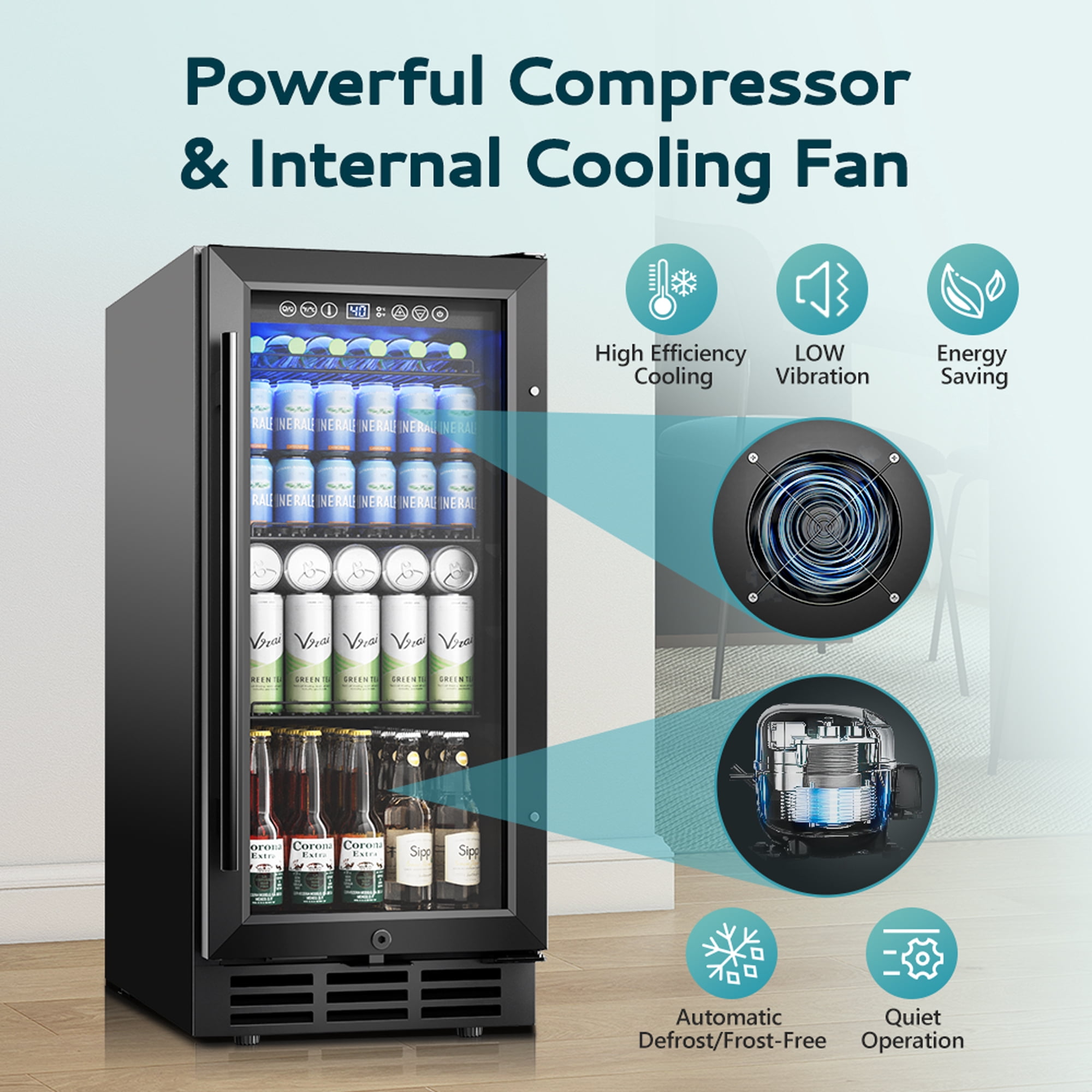 EUHOMY 130 Can Beverage Refrigerator Cooler, 3.2 cu ft Under Counter Drink Fridge with Glass Door & Touch Control, for Soda, Water, Beer & Wine