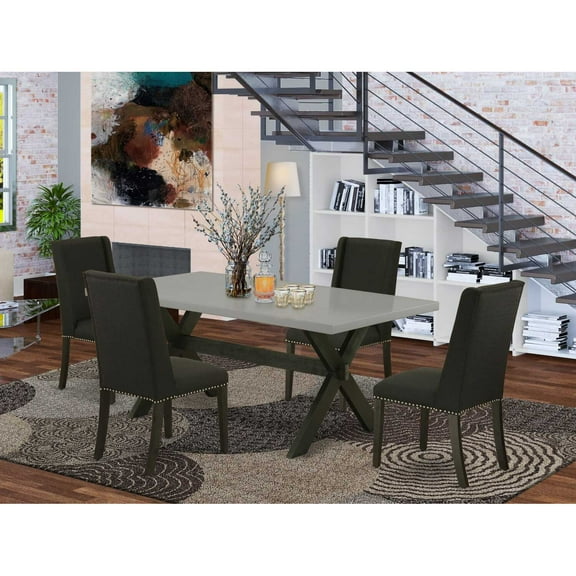 East West Furniture 5-Piece rectangular Dinette Set Included 4 Kitchen Dining chairs Upholstered Nails Head Seat and Stylish Chair Back and Rectangular Dining Table with Cement Color Dining Table Top