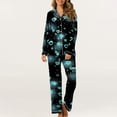 thumbnail image 2 of Tiweut Womens Valentines Pajamas Love Print Long Sleeve Button Up Tops And Pajama Pants Satin Casual Sleepwear Loungewear,B-Green,M, 2 of 7