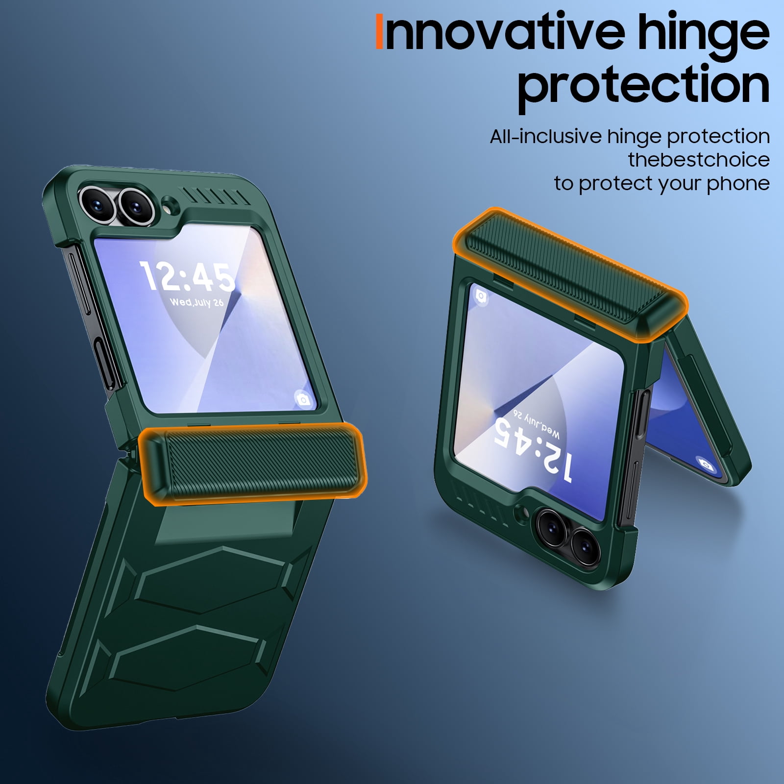 Oupeigar for Samsung Galaxy Z Flip 6/7 FE Phone Case,with Screen Protector,Wireless Charging,All-Inclusive Rugged Shockproof Phone Case-Green
