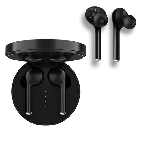 Indigi Bluetooth True Wireless Headphones with Charging Case, Black, BT-BK-TWSx-6-07