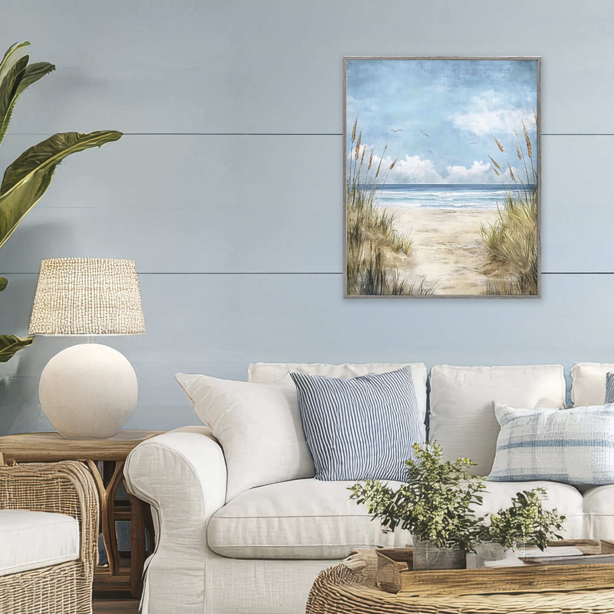 Stupell Industries Free Seagulls over Beach Dunes Gray Framed Giclee Art, design by Creative Studio