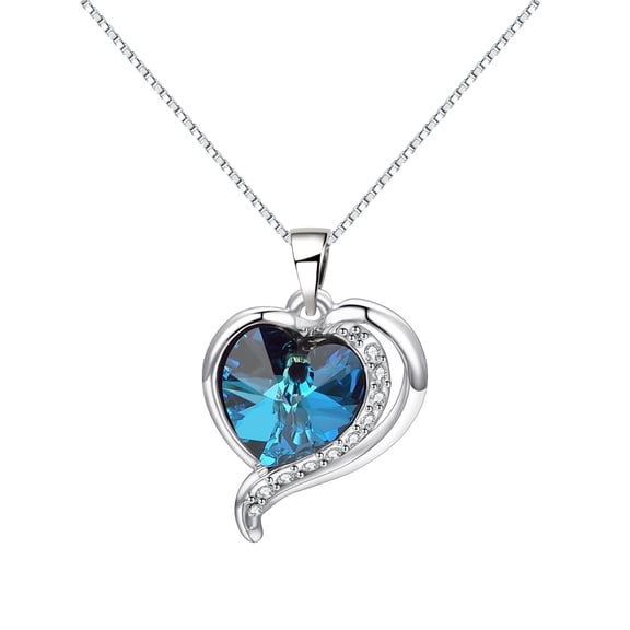 Yoursfs Valentine's Day Gift Necklaces For Women Love Birthstone Blue Heart Crystal Pendant Necklace Birthday Anniversary Jewelry for Wife, Mom, and Her