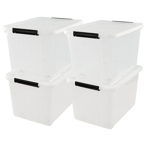 Vareone Set of 4 Large Heavy-Duty Plastic Storage Box with Lid, 30 L Latching Storage Bin, Clear