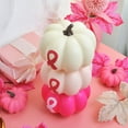 thumbnail image 4 of Summercome 3 Pcs Breast Cancer Awareness Decorations Artificial Pumpkins Bulk Faux Foam Pumpkins with Pink Ribbon Pattern for Fall Halloween Table Decor (Hot Pink, White), 4 of 7