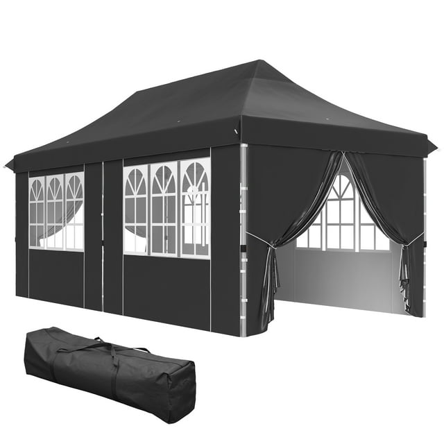 Outsunny Abri à Déploiement Rapide 20x10 Réglable avec Paroi Latérale, Sac de Transport, Gris