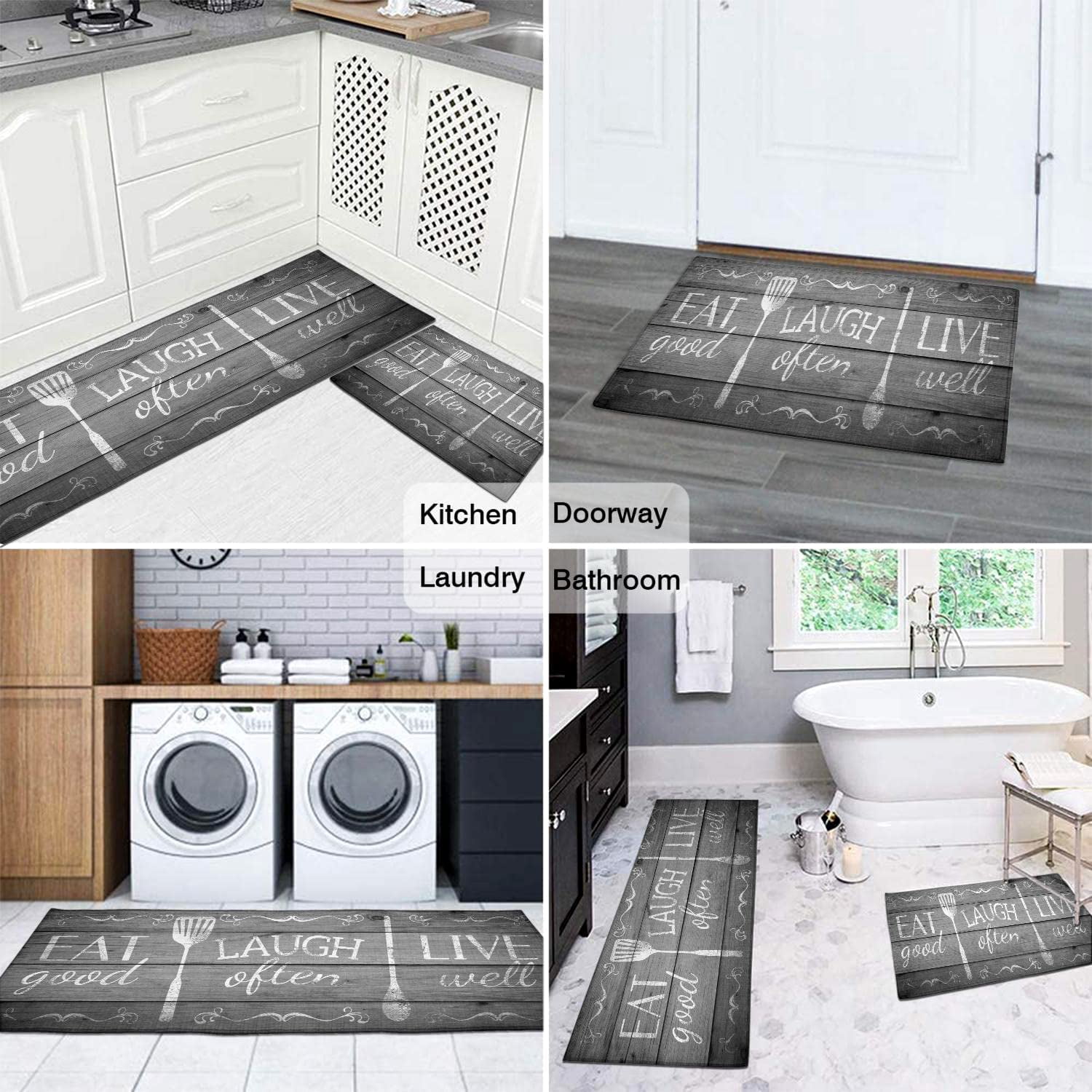 Kitchen Rugs and Mats Eat Laugh Live Rug for Kitchen Retro Waterproof Kitchen Mats Non-Slip Washable Kitchen Floor Mats for Dinner Room Entryway Sink Laundry Living Room Front Door