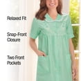 thumbnail image 3 of Collections Etc. Women's Gingham Robe with Floral Accents, Snap-Front Closure and Lace Trim, Mint, Small, 3 of 8