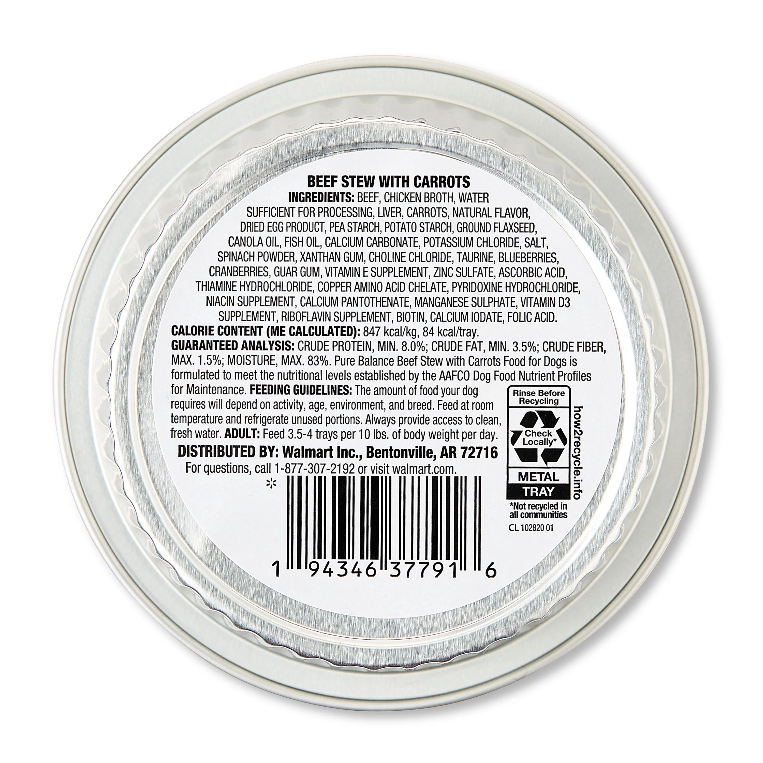 (3 pack) Pure Balance Grain-Free Wet Dog Food, Beef Stew with Carrots, 3.5 oz Tray