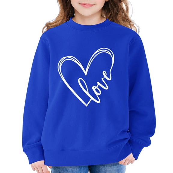 YunPes Girls Cute Heart Print Sweatshirt Fall Winter Oversized Crewneck Pullover Tops Fleece Long Sleeve Loose Fit Sweater Shirt