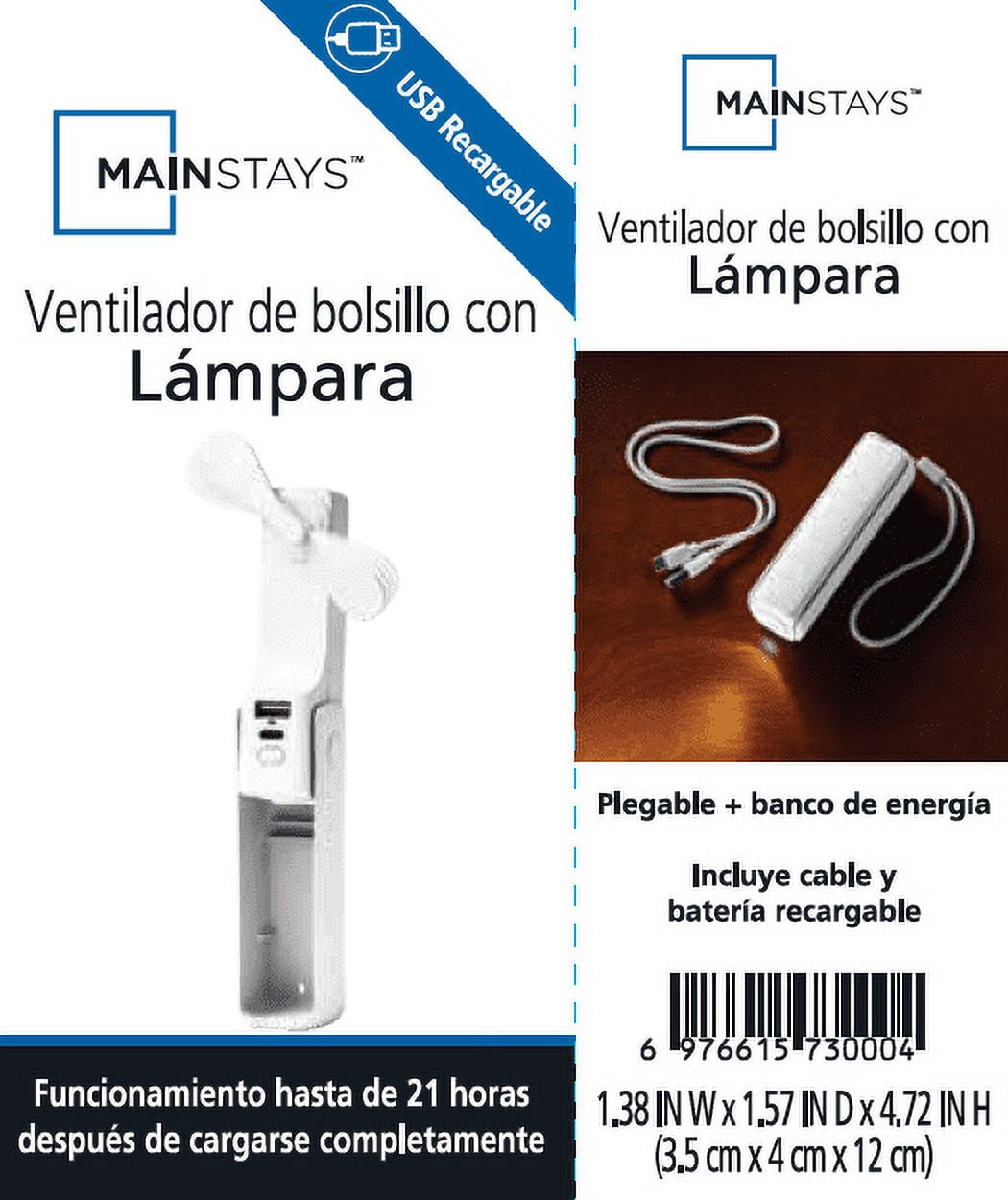 Mainstays Rechargeable Handheld Pocket Fan