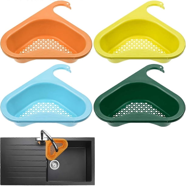 4Pcs Sink Strainer Basket Food Strainers, Triangle Drain Rack Sink Storage Holder Plastic Hanging Sink Filter