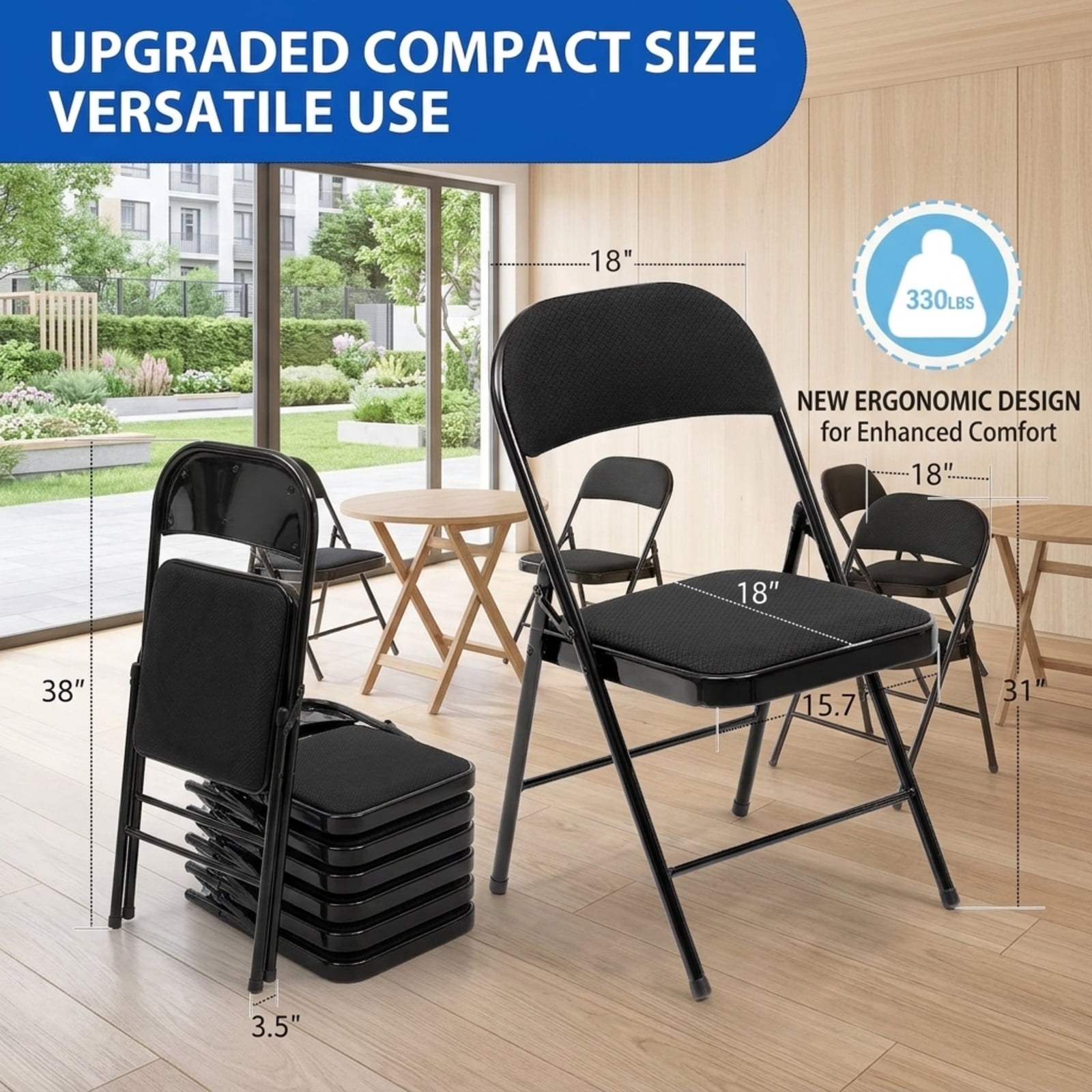 Fenbeli Folding Chairs 10 Pack with Cushion, Black Padded Metal Chairs, Portable Seating for Weddings Meetings Parties and Everyday Use