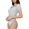 thumbnail image 2 of Balery Silver Glitter Women's Short Sleevee Crew Neck Bodysuit Tops Short Sleeve Tops Basic-Large, 2 of 9