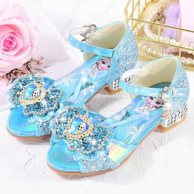 Disney dibujos animados frozen niñas sandalias verano nuevos tacones altos elsa princesa moda punta abierta zapatos niñas pequeñas shoes34-Insole 21,5 cm Gao Jinjia LED