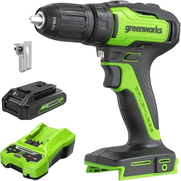 Greenworks 24V 1/2" 310 in-lbs Brushless Cordless Drill / Driver with 2Ah Battery and Charger