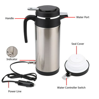 Jikolililili Heated Travel Mug 16 oz 12V Stainless Steel Electric Car Kettle Boiler Portable In-car Heating Cup Coffee Tea Warmer Cup Thermoses