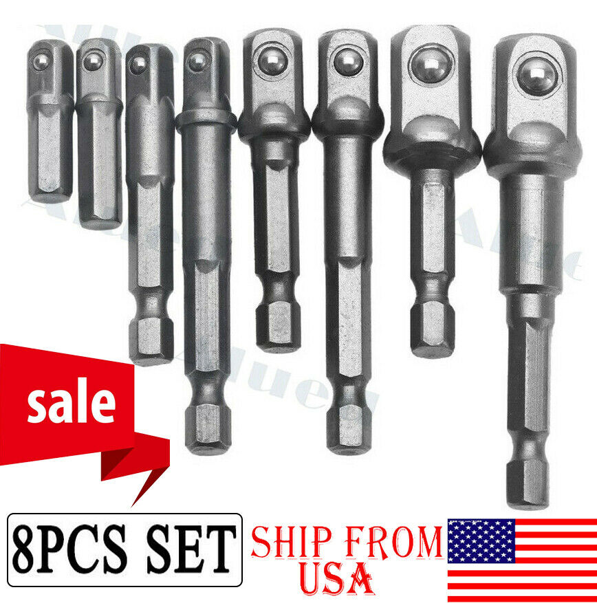 Oumilen 8Pcs Socket Adapter Hex Impact Drill Bits Set, 1/4" 3/8" 1/2" Shank