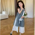 thumbnail image 2 of Conjunto de verano para niñas, camisa a cuadros, pantalones de pierna ancha, conjunto de 2 piezas, Top y pantalones a cuadros de estilo coreano, Combo para niños, 2 of 5