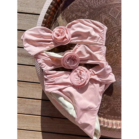 Two-Pieces Women Floral Lace Up 2024 Push-Up Padded Bra White Swimsuit Swimwear Bathing Suit Beachwear Monokini Female