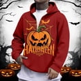 thumbnail image 2 of Hoodies for Men Halloween Letters Pumpkin Print Half Zip Double Layer Hooded Sweatshirt Pullover Casual Warm Fall Winter Loose Sweatshirts for Men Red S, 2 of 4