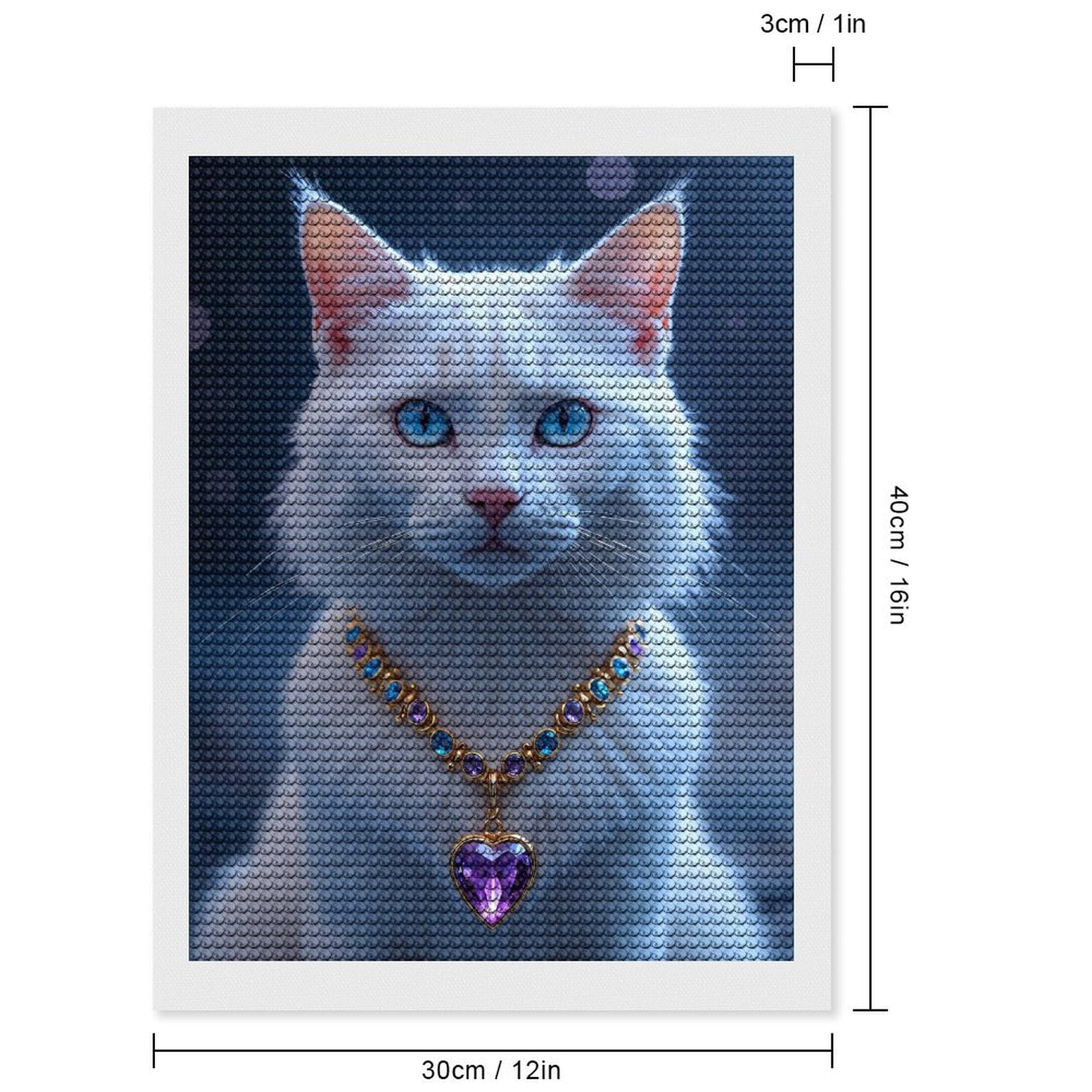 Diamond Art Kits for Adults - White Cat Jewel Necklace Blue Eyes 5d Diamond Painting for Adults, Diamond Art for Adults Beginners, Frameless Diamond Painting Kits for Adults for Home Wall Decor