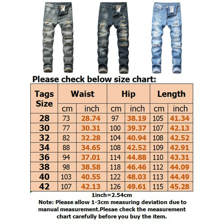 Frontwalk Men Ripped Jeans Fashion Destroyed Pants Casual Slim Fit Straight  Trousers with Pockets