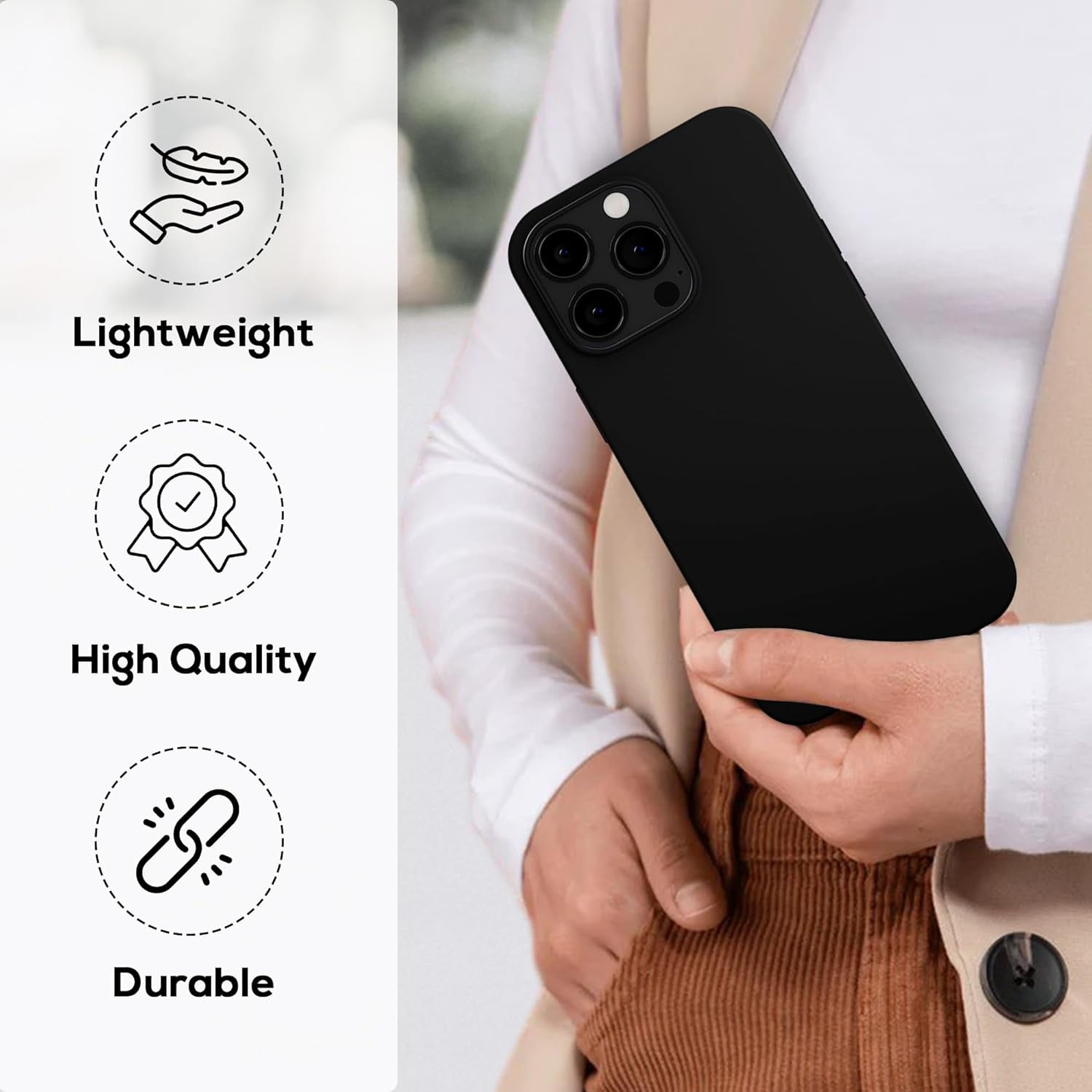 RadEnergy EMF Protection Phone Case for iPhone 16 Pro, Liquid Silicone, Shungite, Black