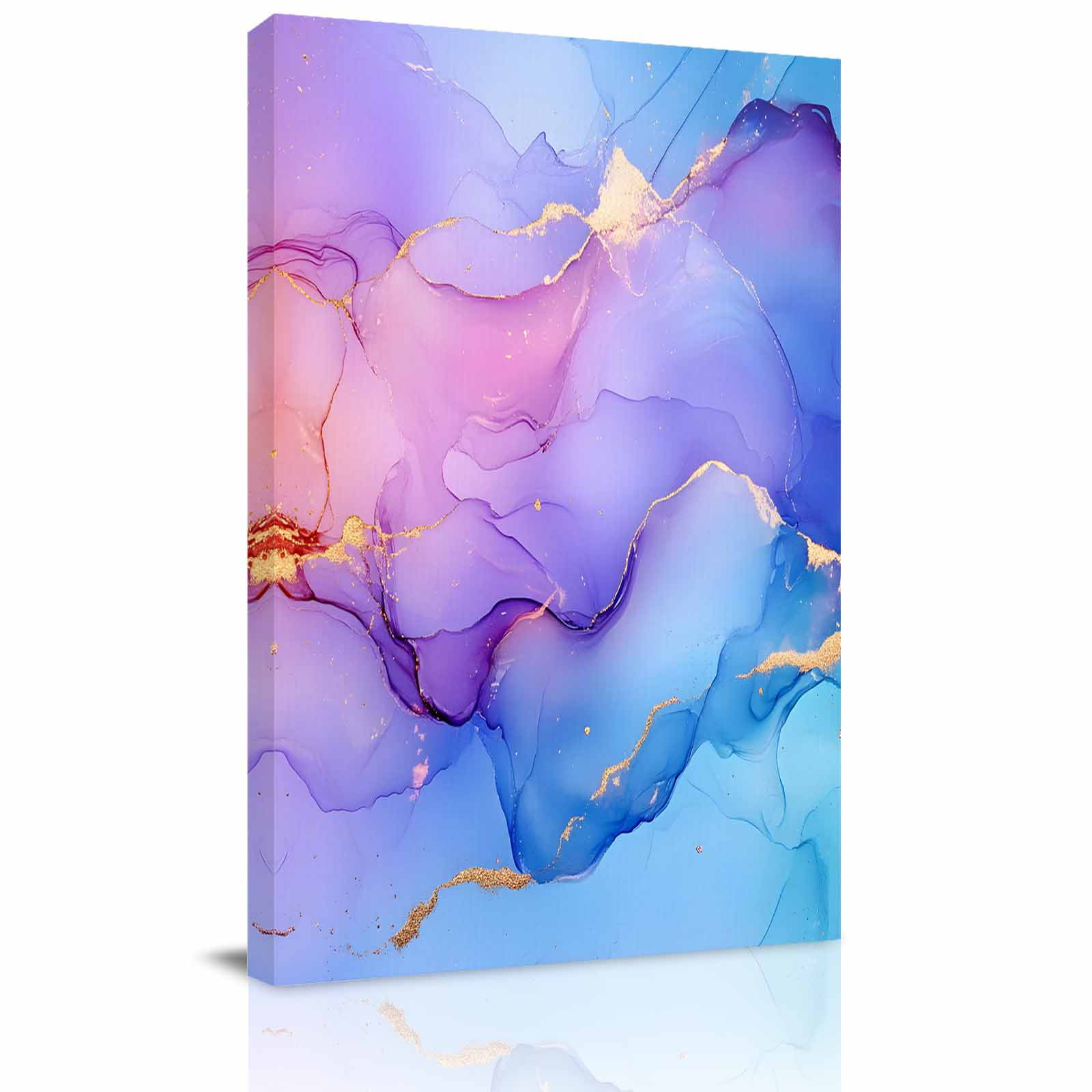 Canvas Wall Art Blue Purple Ombre Framed Canvas Prints for Living Room Office Marble Abstract Modern Ink Painting Gallery Wrapped Wall Decor for Home Office Gifts 24 x32 Ship Next Day