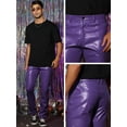 thumbnail image 5 of Unique Bargains Men's Faux Leather Pants Slim Fit Solid Nightclub Disco Trousers 30 Purple, 5 of 6