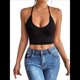 thumbnail image 2 of Camisola Básica de Tirantes Finos con Cuello en V y Canalé para Mujer (2025). Negro S, 2 of 9
