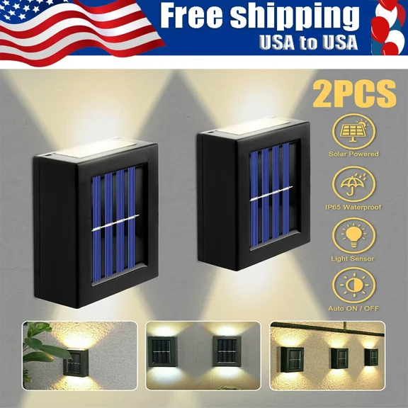PURELY- 2Pcs Solar Led Deck Garden Warm White Lamps Stairs Step Fence Waterproof Lamp Us