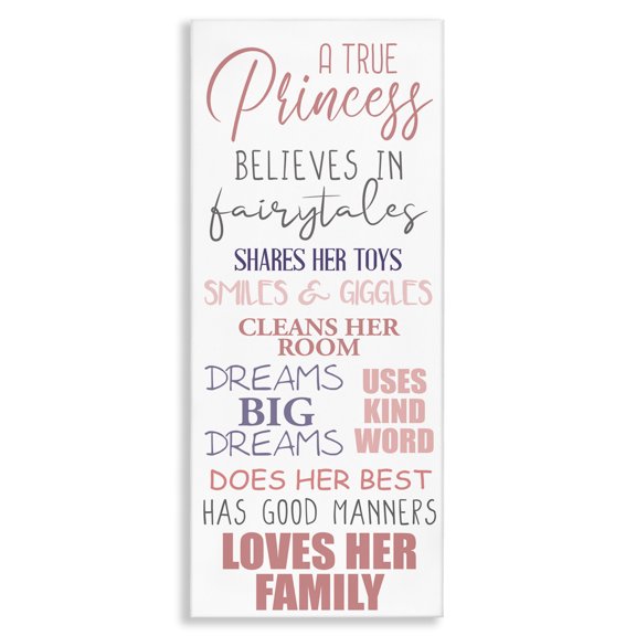Stupell Industries Cottage Inspiring True Princess Rules Canvas Art, 10 x 24, by Kim Allen